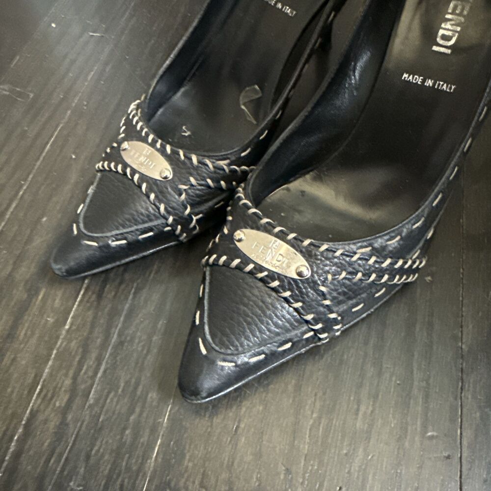 Fendi Zucca Heels FF Logo Slip On Pointed Toe Stilettos Pumps Women's 36.5 - Picture 4 of 12